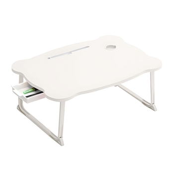 White Portable Bed Table Adjustable Folding Mini Desk With Mini Drawer and Cup-Holder Home Decor image