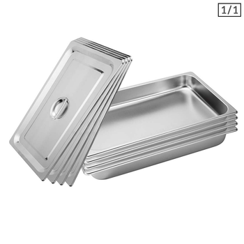 4X Gastronorm GN Pan Full Size 1/1 GN Pan 6.5cm Deep Stainless Steel Tray With Lid image