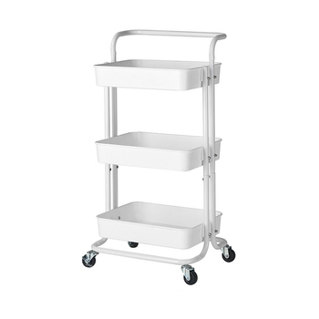 3 Tier Steel White Movable Kitchen Cart Multi-Functional Shelves Portable Storage Organizer with Wheels image