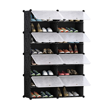 8 Tier 2 Column Shoe Rack Organizer Sneaker Footwear Storage Stackable Stand Cabinet Portable Wardrobe with Cover image