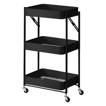 3 Tier Steel Black Foldable Kitchen Cart Multi-Functional Shelves Portable Storage Organizer with Wheels image