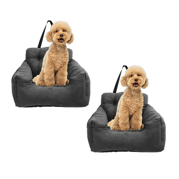 2X Grey Pet Car Seat Sofa Safety Soft Padded Portable Travel Carrier Bed image