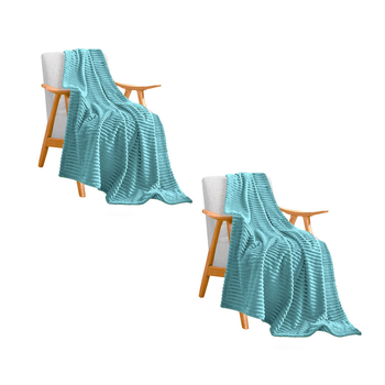 2X Sky Blue Throw Blanket Warm Cozy Striped Pattern Thin Flannel Coverlet Fleece Bed Sofa Comforter image