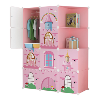 10 Cubes Pink Castle Print Portable Wardrobe Divide-Grid Modular Storage Organiser Foldable Closet image