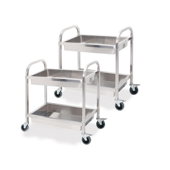 2X 2 Tier 95x50x95cm Stainless Steel Kitchen Trolley Bowl Collect Service FoodCart Large image