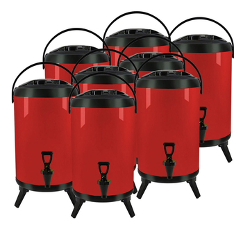 8X 16L Stainless Steel Insulated Milk Tea Barrel Hot and Cold Beverage Dispenser Container with Faucet Red image