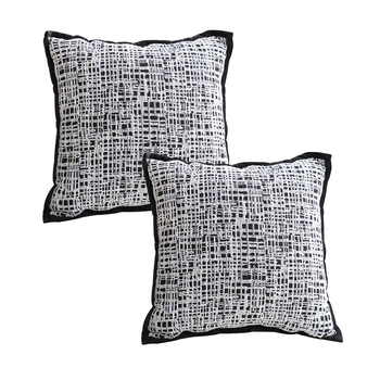 2X 45cm Vintage Leopard Print Sofa Black & White Grid Wide Edge Square Throw Pillow image