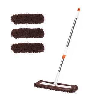 60x12 Coffee Microfiber Flat Mop Floor Cleaning Pads Rotating Dust Remover image