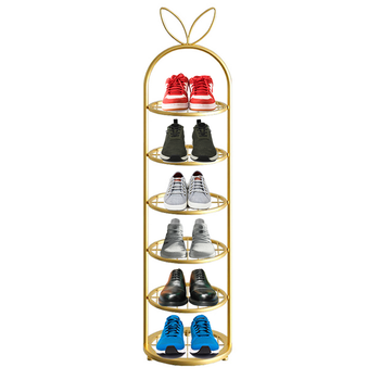 6 Tier Bunny Ears Shape Gold Plated Metal Shoe Organizer Space Saving Portable Footwear Storage Shelf image