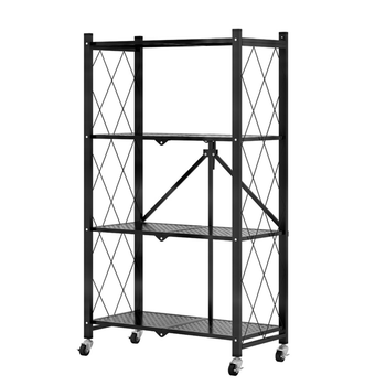 4 Tier Steel Black Foldable Kitchen Cart Multi-Functional Shelves Portable Storage Organizer with Wheels image