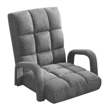 Foldable Lounge Cushion Adjustable Floor Lazy Recliner Chair with Armrest Grey image