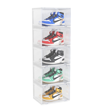 5 Tier Transparent Portable Shoe Organiser Sneaker Footwear Folding Plastic Bin Stackable Storage Box with Magnetic Door image