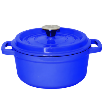 Cast Iron 24cm Enamel Porcelain Stewpot Casserole Stew Cooking Pot With Lid 3.6L Blue image