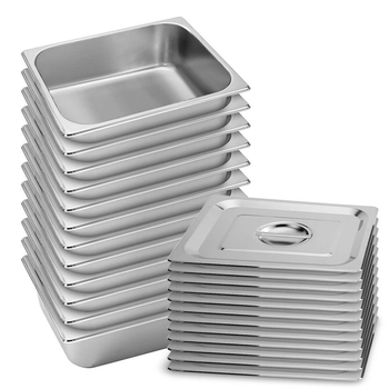 12X Gastronorm GN Pan Full Size 1/2 GN Pan 10cm Deep Stainless Steel Tray With Lid image