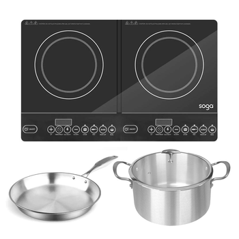 Dual Burners Cooktop Stove 30cm Stainless Steel Induction Casserole and 30cm Fry Pan image