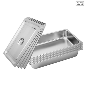 4X Gastronorm GN Pan Full Size 1/1 GN Pan 10cm Deep Stainless Steel Tray With Lid image