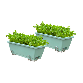 49.5cm Green Rectangular Planter Vegetable Herb Flower Outdoor Plastic Box with Holder Balcony Garden Decor Set of 2 image