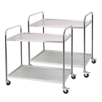 2X 2 Tier 86x54x94cm Stainless Steel Kitchen Dinning Food Cart Trolley Utility Round Large image