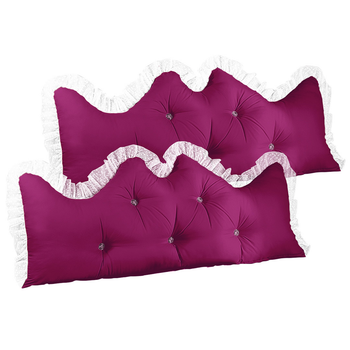 2X 120cm Burgundy Princess Bed Pillow Headboard Backrest Bedside Tatami Sofa Cushion with Ruffle Lace Home Decor image