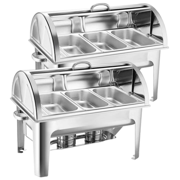 2X 3L Triple Tray Stainless Steel Roll Top Chafing Dish Food Warmer image