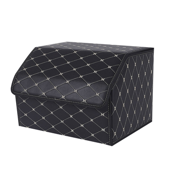 Leather Car Boot Collapsible Foldable Trunk Cargo Organizer Portable Storage Box Black/Gold Stitch Medium image