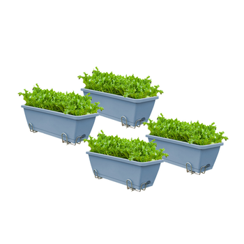 49.5cm Blue Rectangular Planter Vegetable Herb Flower Outdoor Plastic Box with Holder Balcony Garden Decor Set of 4 image
