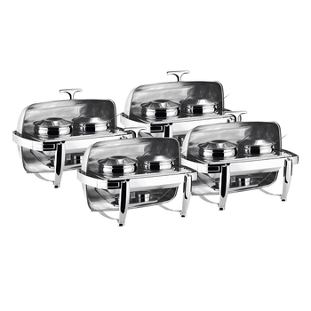 4X 6.5L Stainless Steel Double Soup Tureen Bowl Station Roll Top Buffet Chafing Dish Catering Chafer Food Warmer Server image