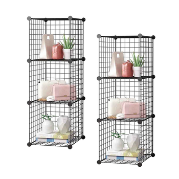 2X Black Portable 3 Tier Cube Storage Organiser Foldable DIY Modular Grid Space Saving Shelf image