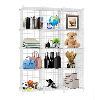 White Portable 12-Cube 3 Column Storage Organiser Foldable DIY Modular Grid Space Saving Shelf image