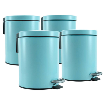 4X 7L Foot Pedal Stainless Steel Rubbish Recycling Garbage Waste Trash Bin Round Blue image