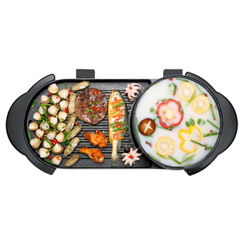 2 in 1 Electric Non-Stick BBQ Teppanyaki Grill Plate Steamboat Hotpot 2-8 Person image