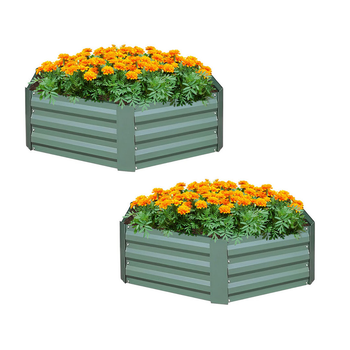 2X 60cm Hexagon Shape Galvanised Raised Garden Bed Vegetable Herb Flower Outdoor Planter Box image