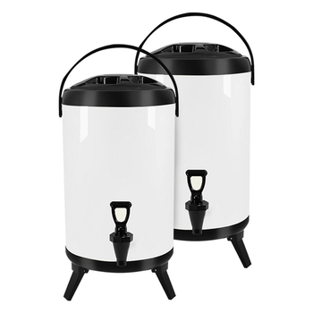 2X 16L Stainless Steel Insulated Milk Tea Barrel Hot and Cold Beverage Dispenser Container with Faucet White image