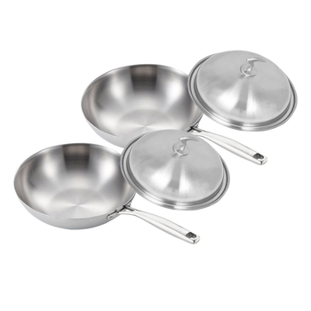 2X 18/10 Stainless Steel Fry Pan 32cm Frying Pan Top Grade Cooking Skillet with Lid image