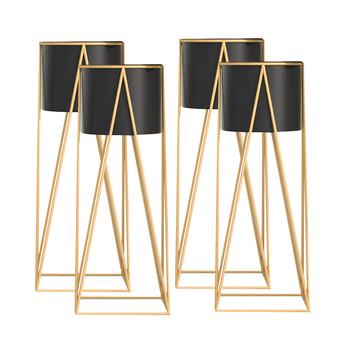 4X 70cm Gold Metal Plant Stand with Black Flower Pot Holder Corner Shelving Rack Indoor Display image