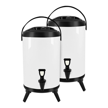 2X 14L Stainless Steel Insulated Milk Tea Barrel Hot and Cold Beverage Dispenser Container with Faucet White image