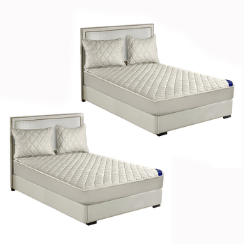 2X White 138cm Wide Cross-Hatch Mattress Cover Thick Quilted Stretchable Bed Spread Sheet Protector with Pillow Covers image