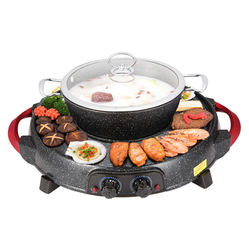 2 in 1 Electric Stone Coated Teppanyaki Grill Plate Steamboat Hotpot image