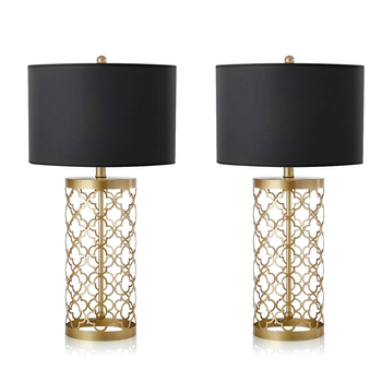 2X Golden Hollowed Out Base Table Lamp with Dark Shade image