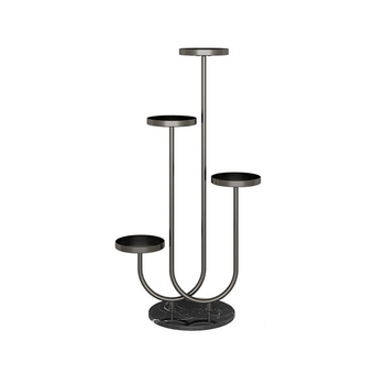 U Shaped Plant Stand Round Flower Pot Tray Living Room Balcony Display Black Metal Decorative Shelf image