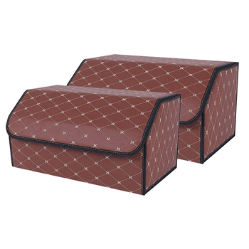 2X Leather Car Boot Collapsible Foldable Trunk Cargo Organizer Portable Storage Box Coffee/Gold Stitch Large image