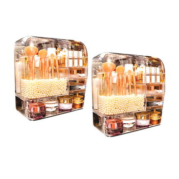 2X Transparent Cosmetic Storage Box Clear Makeup Skincare Holder with Lid Drawers Waterproof Dustproof Organiser with Pearls image