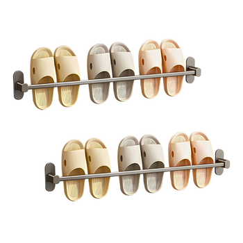 2X 69cm Wall-Mounted Slipper Organiser Adhesive Storage Space-Saving Wall Rack image