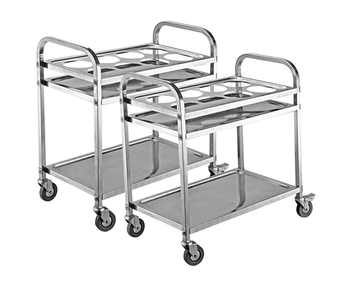 2X 2 Tier Stainless Steel 8 Compartment Kitchen Seasoning Car Service Trolley Condiment Holder Cart Spice Bowl image
