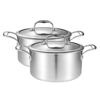 2X 26cm Stainless Steel Soup Pot Stock Cooking Stockpot Heavy Duty Thick Bottom with Glass Lid image