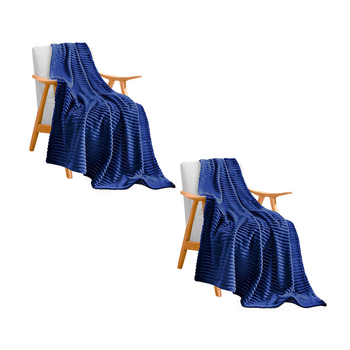 2X Blue Throw Blanket Warm Cozy Striped Pattern Thin Flannel Coverlet Fleece Bed Sofa Comforter image