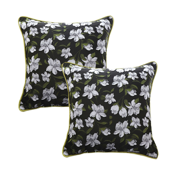 2X 45cm Subtle Foliage Green Pillow Subtle Orchid Blossom Square Throw Pillow image