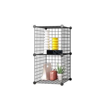 Black Portable 2 Tier Cube Storage Organiser Foldable DIY Modular Grid Space Saving Shelf image