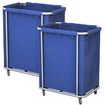 2X Stainless Steel Commercial Square Soiled Linen Laundry Trolley Cart with Wheels Blue image