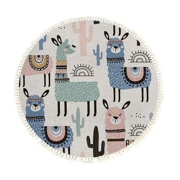 120cm Alpaca Cactus Pattern Rug Desert Animals Non-Slip Round Area Rugs for Living Room Dining Room image